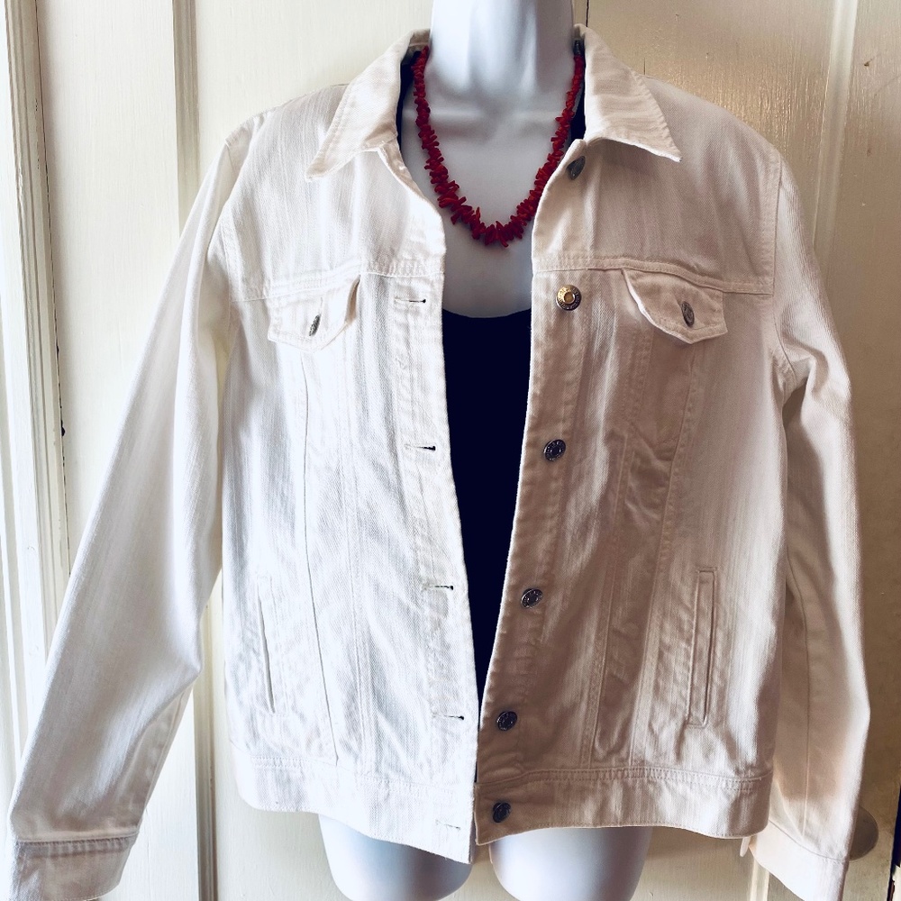 OLD NAVY Women’s White Denim Jean Jacket Sz Large NWT!